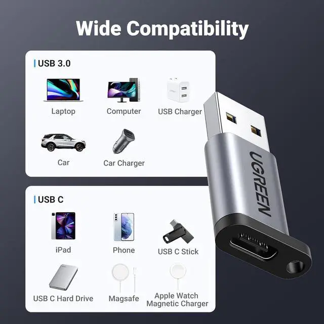 Alt view image 5 of 7 - USB to USB C Adapter USB C Male to USB 3.0 Female 2 Pack 10Gbps USB C Female to USB Male Adapter Thunderbolt Compatible with iPhone 16 15 MacBook iPad  Galaxy Apple MagSafe Watch 9/8