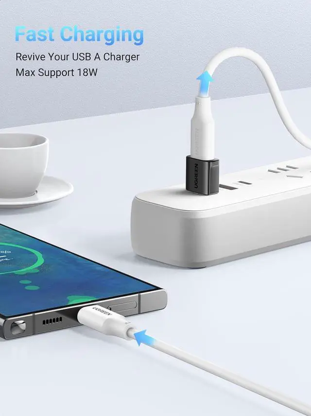 Alt view image 2 of 7 - USB to USB C Adapter 3Pack 10Gbps USBC Female to USBA Male Adapter Type C Charge Converter for iPhone 16 15 14 13 Plus Pro Max iPad Air Mini 6 7  Galaxy S25  Watch Black