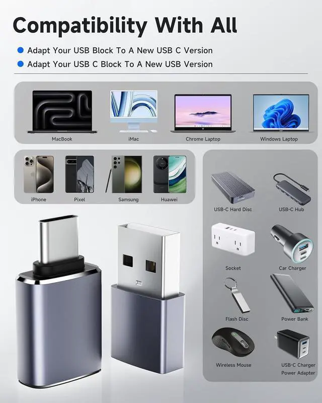 Alt view image 2 of 7 - USB to USB C Adapter-4 Pack 2*Type C Female to A Male Charger Converter&2*USB C Male to USB FemaleOTG Adapter for iPhone 16 15 14 13 12 Pro Max Plus Apple Watch Ultra 8 9 AirPods iPad  S24