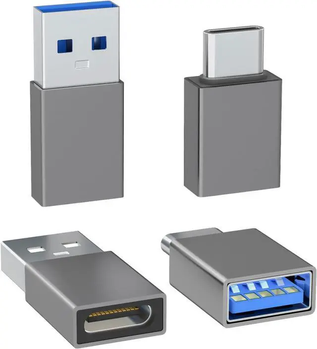 Main image of 4-Pack USB C to USB Adapters with 2 Type C Female to A Male Converters & 2 USB C Male to USB Female Connectors Compatible with Apple Watch iPhone 15 Pro Max 14 13 12 AirPods Ultra 8 9 - Gray