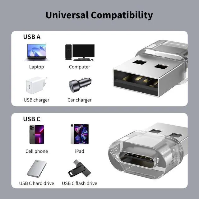 Alt view image 2 of 7 - 10 Pack USB to USB C Adapter USB C Female to A Male Charger Converter Compatible with Apple Watch iPhone 15 14 13 12 Pro Max Plus Note iPad 9 10 Air 5 Mini 6 Galaxy Pixel and etc.(Clear)