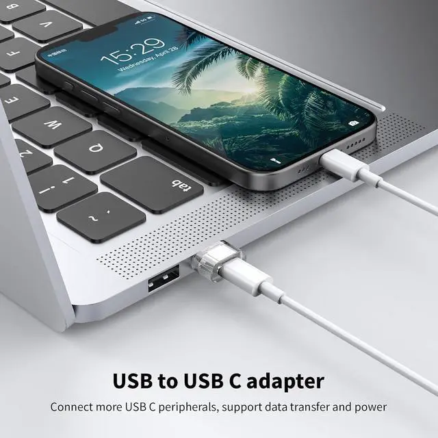 Alt view image 3 of 7 - 10 Pack USB to USB C Adapter USB C Female to A Male Charger Converter Compatible with Apple Watch iPhone 15 14 13 12 Pro Max Plus Note iPad 9 10 Air 5 Mini 6 Galaxy Pixel and etc.(Clear)