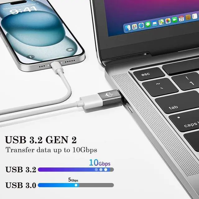 Alt view image 4 of 7 - 10Gbps USB C to USB Adapter (2 Pack) USB 3.2 Gen 2 Fit Side by Side USB C Male to USB A Female Converter for iPhone 16 15 Series iPad MacBook and More Type C Devices