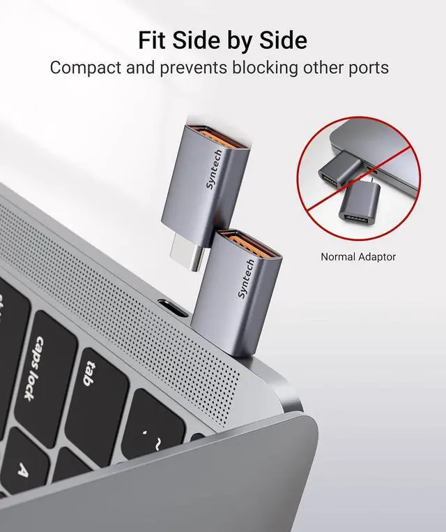 Alt view image 3 of 7 - USB C to USB Adapter (2 Pack) 10Gbps USB3.2 Gen 2 Fit Side by Side Type C Male to A 3.2 Female Adapter Compatible with iPhone 16 Pro Max/iPad/iMac/MacBook Pro and Thunderbolt 4/3 Devices
