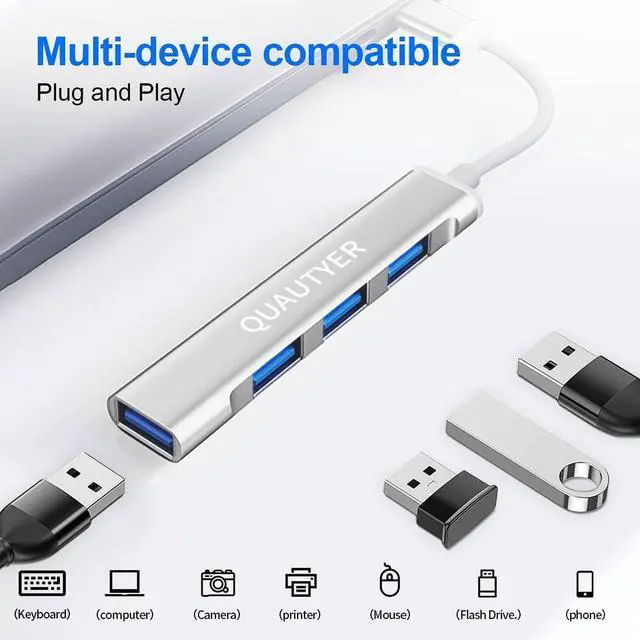 Alt view image 3 of 7 - USB Hub for Laptop USB Multiport Adapter Multiple USB Port Extender USB a hub USB Splitter 1 in 4 Out with USB 3.0 hub 4 Port USB hub for PC Mac Mouse HDD Keyboard iMac Flash USB to Multiple USB