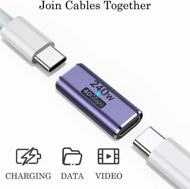 Alt view image 2 of 7 - 240W USB C Coupler (2 Pack) USB Type C Female to Female Adapter Extender Compatible with Thunderbolt 4/3 Support up to 240W Charging 40Gbps Data Transfer and 8K@60Hz Video
