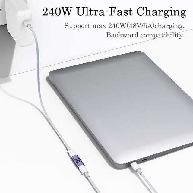 Alt view image 3 of 7 - 240W USB C Coupler (2 Pack) USB Type C Female to Female Adapter Extender Compatible with Thunderbolt 4/3 Support up to 240W Charging 40Gbps Data Transfer and 8K@60Hz Video