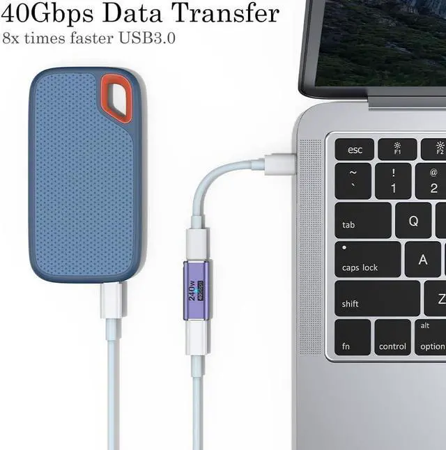 Alt view image 4 of 7 - 240W USB C Coupler (2 Pack) USB Type C Female to Female Adapter Extender Compatible with Thunderbolt 4/3 Support up to 240W Charging 40Gbps Data Transfer and 8K@60Hz Video