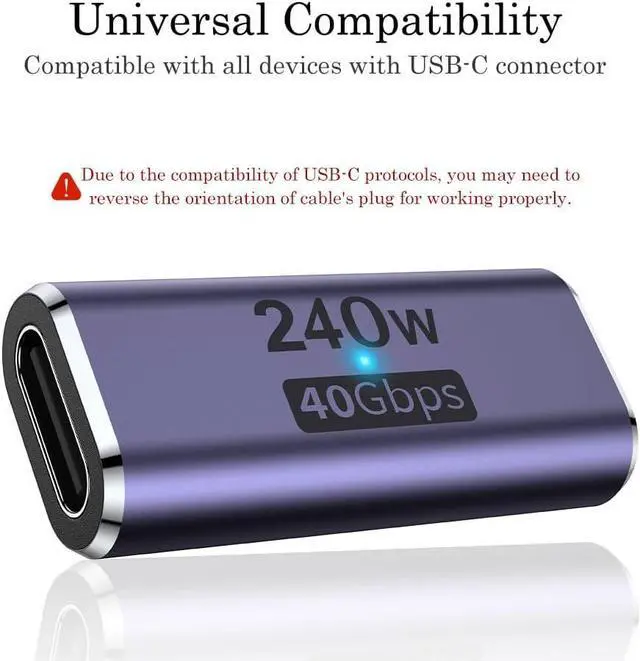 Alt view image 7 of 7 - 240W USB C Coupler (2 Pack) USB Type C Female to Female Adapter Extender Compatible with Thunderbolt 4/3 Support up to 240W Charging 40Gbps Data Transfer and 8K@60Hz Video
