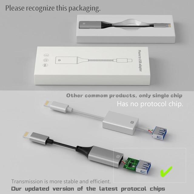 Alt view image 6 of 7 - Lightning to USB Adapter [Apple MFi Certified] USB Camera Adapter for iPhone iOS OTG Cable Adapter Supports USB Flash Drive Card Reader Mouse Keyboard