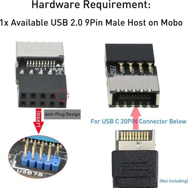 Alt view image 4 of 7 - USB 2.0 to USB 3.2 Gen 1 Header Adapter [2-Pack] Internal 9Pin Female to USB 3.1 Type-E (A-Key) Female Converter for Extending USB C Ports on Front Panel of PC