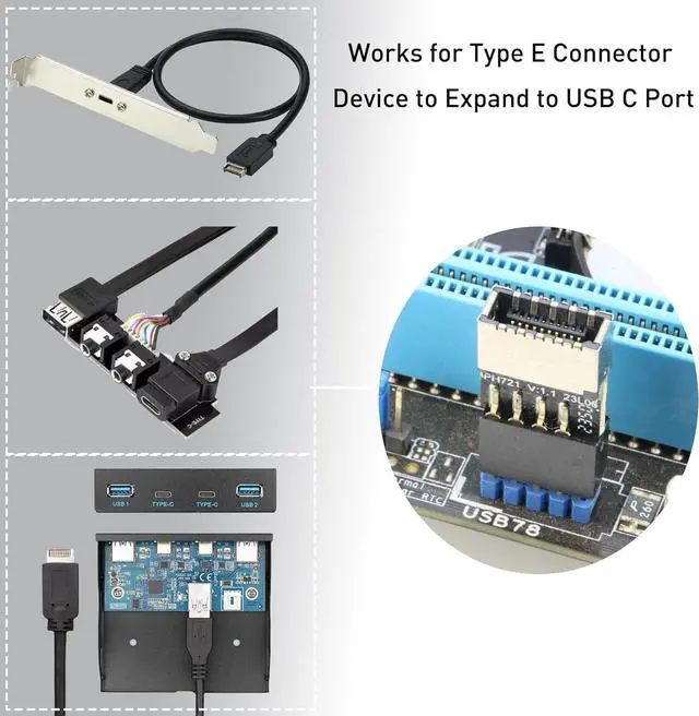 Alt view image 7 of 7 - USB 2.0 to USB 3.2 Gen 1 Header Adapter [2-Pack] Internal 9Pin Female to USB 3.1 Type-E (A-Key) Female Converter for Extending USB C Ports on Front Panel of PC