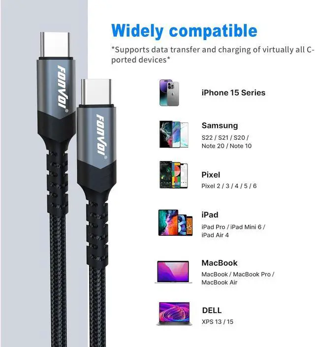 Alt view image 3 of 6 - USB to USB C Cable[2park 4FT] USB Type C Fast Chargr Cable 3.1A Braided USB A to Type-C Charger Cable for iPad iphone15  Galaxy Note Pixel One Plus etc