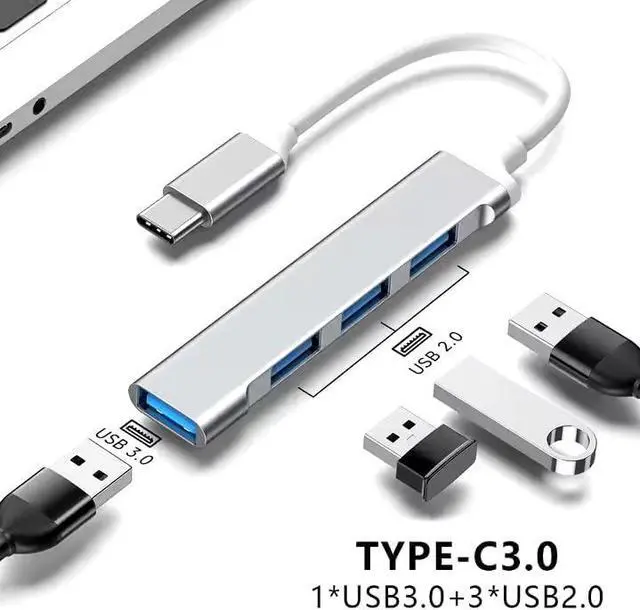 Alt view image 3 of 7 - USB-C to USB Hub | 4 Port USB Hub Splitter | Portable USB Adapter Multiport Expander | High-Speed Data Transfer | USB C to USB Hub 4 Ports | USB Type C Docking Station