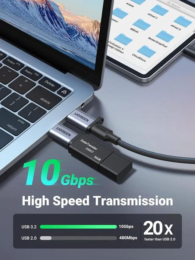 Alt view image 2 of 7 - 10Gbps USB C Female to USB Male Adapter 2 Pack Type C to USB A Charger Cable Converter Compatible with Apple Watch iPhone 15 14 13 AirPods 3 MacBook  Galaxy Note Google Pixel etc Gray
