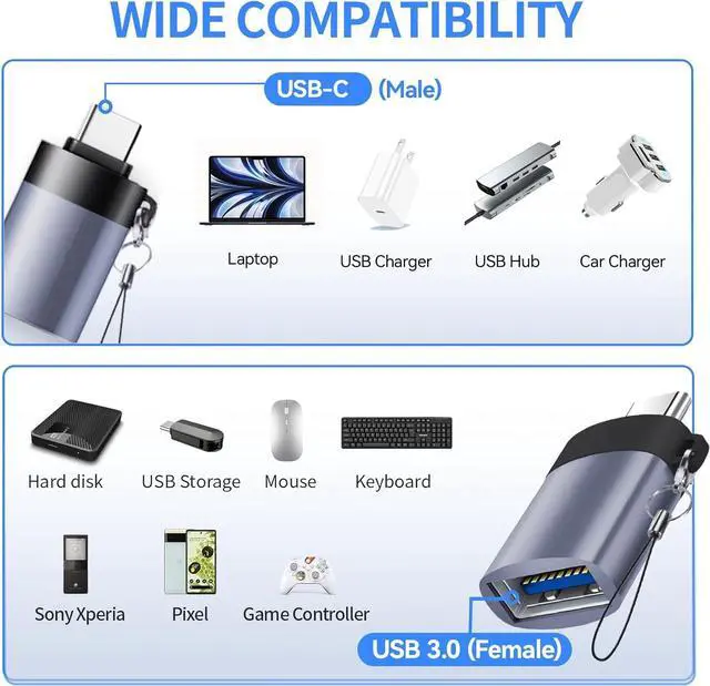 Alt view image 3 of 7 - USB to USB C Adapter USB C Male to USB 3.0 Female 2 Pack Type C Female to A Male Charger ConverterUSB C Female to USB Male Adapter Compatible for Apple Watch Ultra 8 9 iPhone 15 Pro Max 14 13 12 OTG