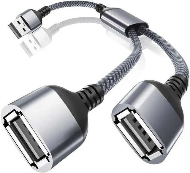 Main image of USB Splitter 1 in 2 Out 1FT USB Y Cable Double USB Adapter USB Male to Two Female Extension Cord Dual Port Extender Hub Data Power Charger Split for TV PC Laptop MacBook Keyboard PS4 PS5