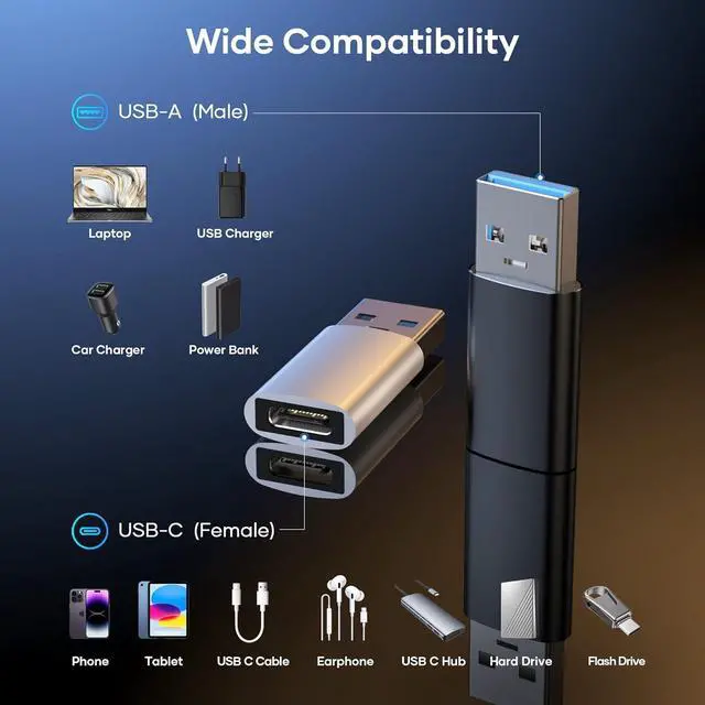 Alt view image 5 of 7 - USB C to USB Adapter (4 Pack) USB C Female to USB Male 3.0 USB Type C Adapter Compatible with iPhone 15/14/13/12 iPad Pro/Mini/air  Galaxy S21 S22 Plus/Ultra MacBook/Laptop/Desktop