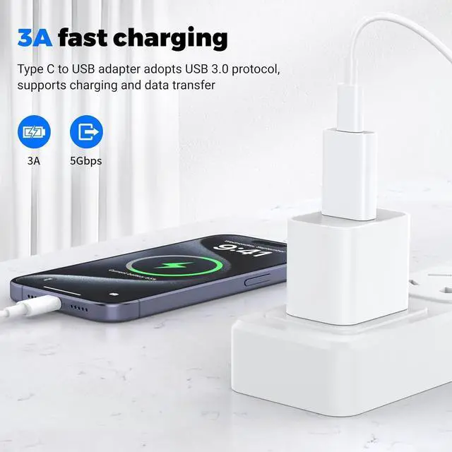 Alt view image 2 of 7 - USB to USB C Adapter 2 Pack USB-C Female to USB Male Adapter OTG Charger Converter Compatible for Apple Watch Ultra iWatch/iPhone/Pro Max Plus/Airpods/iPad 9 10 Air 5 Mini 6/Car/