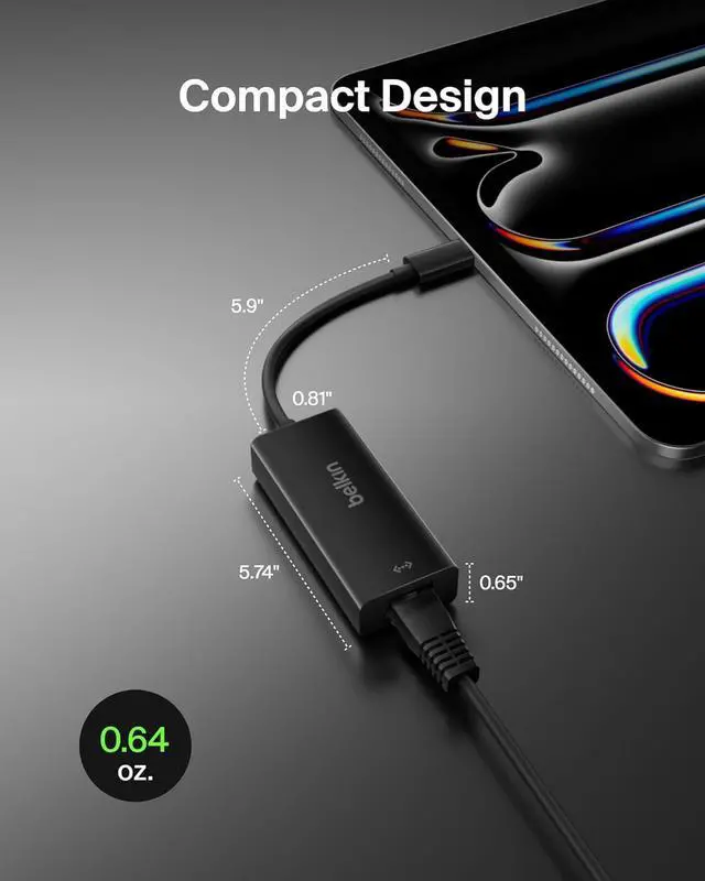 Alt view image 5 of 7 - USB-C to Ethernet Adapter Gigabit Ethernet Port Compatible w/ USB-C Devices USB-C to Ethernet Cable for MacBook Pro &  XPS 13 Laptops Ethernet USB-C Hub Ethernet USB-C Adapter - Black