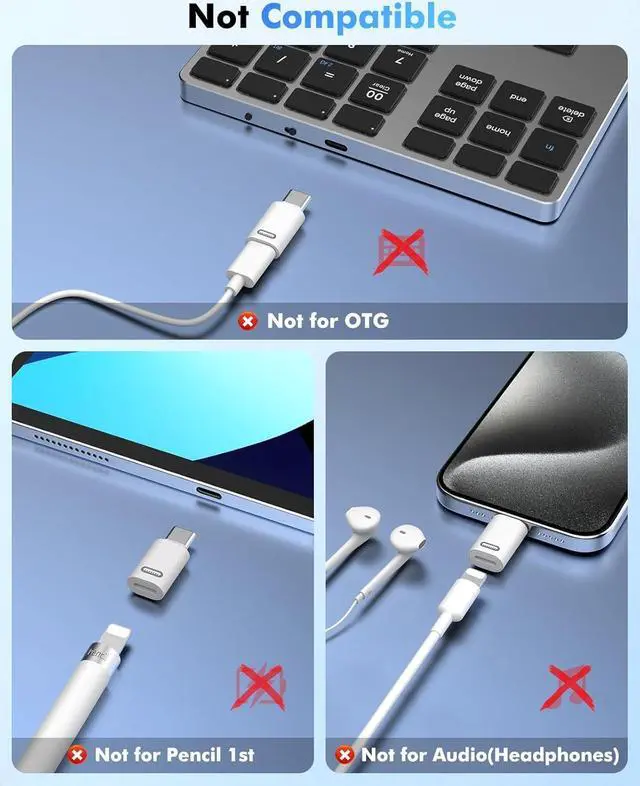 Alt view image 2 of 7 - Lightning Female to USB C Male Adapter 2Pack USB-C to Lightning Adapter for iPhone 15/16 Pro/16 Pro Max/Plus Galaxy S24 iPad Pro/Air for Fast Charging/Data Transfer Not for Audio/OTG White PD