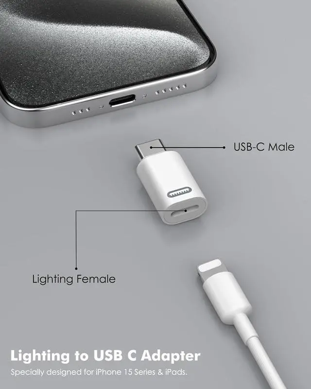 Alt view image 3 of 7 - Lightning Female to USB C Male Adapter 2Pack USB-C to Lightning Adapter for iPhone 15/16 Pro/16 Pro Max/Plus Galaxy S24 iPad Pro/Air for Fast Charging/Data Transfer Not for Audio/OTG White PD