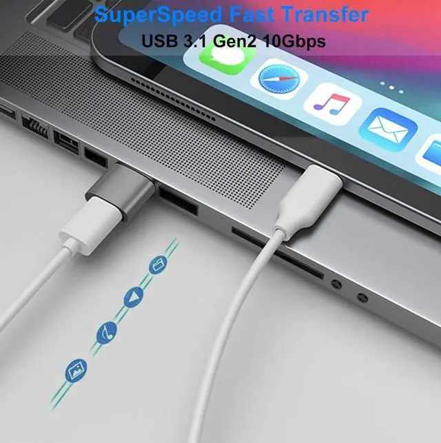 Alt view image 3 of 7 - USB to USB C Adapter USB C Female to USB 3.1 Male Adapter USB Type C to USB A Adapter Compatible with iPhone 11 12 13 14 Pro Max  Galaxy S22 S21 S20 MacBook PC Laptop (Grey)