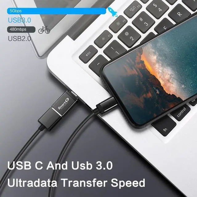 Alt view image 4 of 7 - USB C to USB 3.0 Female Adapter Compatible with MacBook Pro 2020 iPad Pro 2020  Notebook 9  XPS iPhone 15 and More Type C Devices. Pack of 4 Black.
