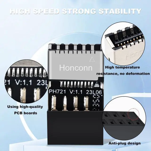 Alt view image 4 of 6 - USB 2.0 to USB 3.2 Gen 1 Header Extension Adapter for Mainboard with Type E Key-A Female Front Panel Socket to 9 Pin Header Internal Conversion Adapter