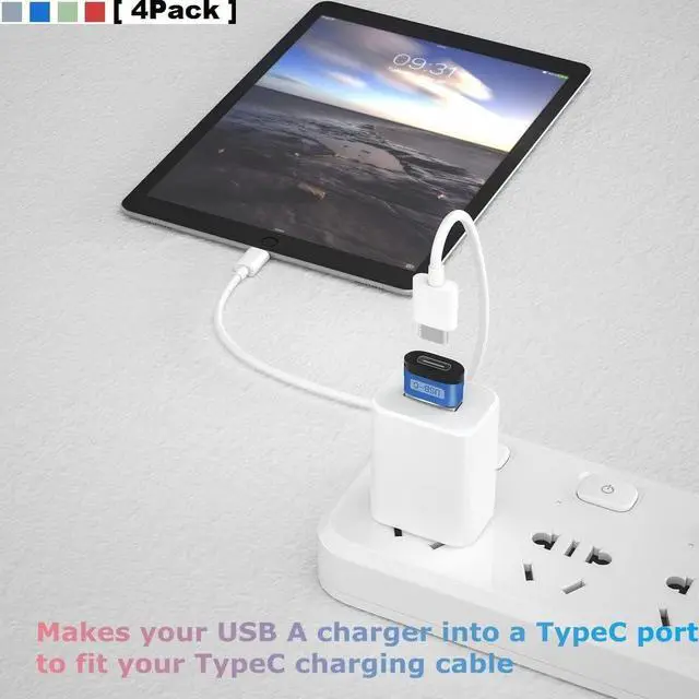 Alt view image 2 of 7 - USB C Female to USB Male Adapter 4Pack Type A Charger Cable Converter for Apple iWatch Watch Series 7 SE iPhone 11 12 13 Pro Max Mini 8 AirPods iPad Air 4 5 14  Galaxy S20 S21 S22