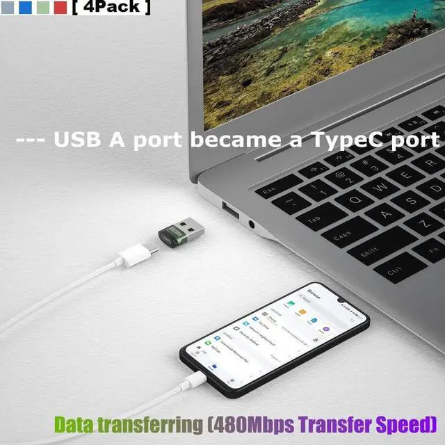 Alt view image 5 of 7 - USB C Female to USB Male Adapter 4Pack Type A Charger Cable Converter for Apple iWatch Watch Series 7 SE iPhone 11 12 13 Pro Max Mini 8 AirPods iPad Air 4 5 14  Galaxy S20 S21 S22