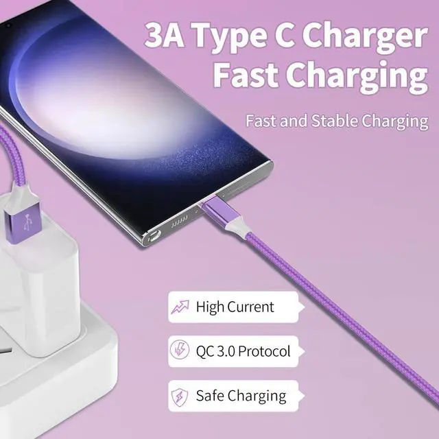 Alt view image 2 of 7 - USB C Cable 6Pack USB to USB C Cable Type C Charger Fast Charging Cable Nylon Braided Android Charger for iPhone 16 15 Charger  Galaxy  Google Pixel Sony Switch3/3/3/6/6/10Ft