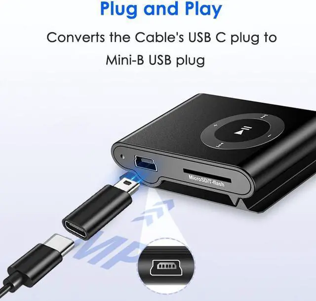 Alt view image 3 of 7 - USB C to Mini USB Adapter 2 Pack USB Type C Female to Mini USB 2.0 Type-B Male Adapter Support Charging and Data Transfer Compatible Digital Camera MP3 Player Dash Cam and More Black