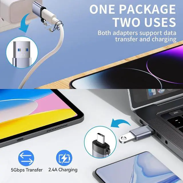 Alt view image 6 of 7 - USB to USB C Adapter USB C Male to USB 3.0 Female 2 Pack Type C Female to A Male Charger ConverterUSB C Female to USB Male Adapter Compatible for Apple Watch Ultra 8 9 iPhone 15 Pro Max 14 13 12 OTG