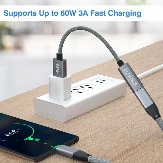 Alt view image 3 of 7 - USB to USB C Cable Adapter 2 Pack USB C Female to USB A Male Adapter - 10Gbps Data Transfer 60W Fast Charging Type-C 3.2 Converter Compatible with Laptops PCs Flash Drives (0.41 Ft Grey)