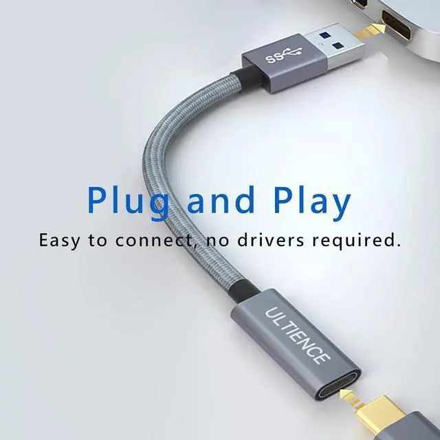 Alt view image 5 of 7 - [10Gbps] High-Speed A to C Adapter with USB to USB C Cable and Female USB-C Cable C 60W Fast Charging and Data Transfer Compatible with Laptop PC Flash Disk Charger (0.41 ft Grey)