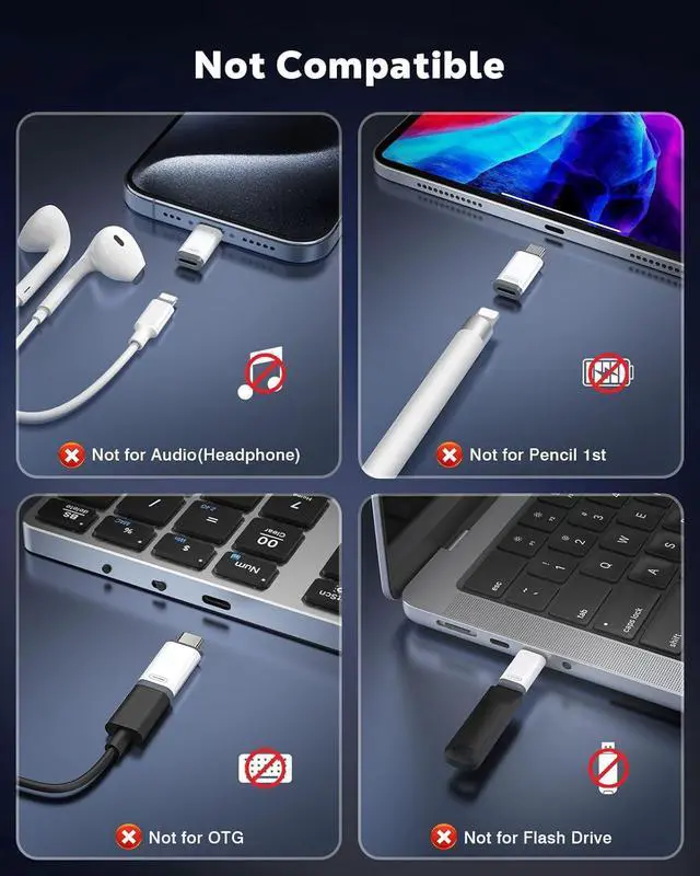 Alt view image 2 of 7 - 4Pack Lightning Female to USB C Male Adapter USB-C to Lightning Adapter for iPhone 15/16 Pro/16 Pro Max/Plus Galaxy S24 iPad Air iPhone to USB C Adapter for Charging/Data Sync NOT for Audio/OTG