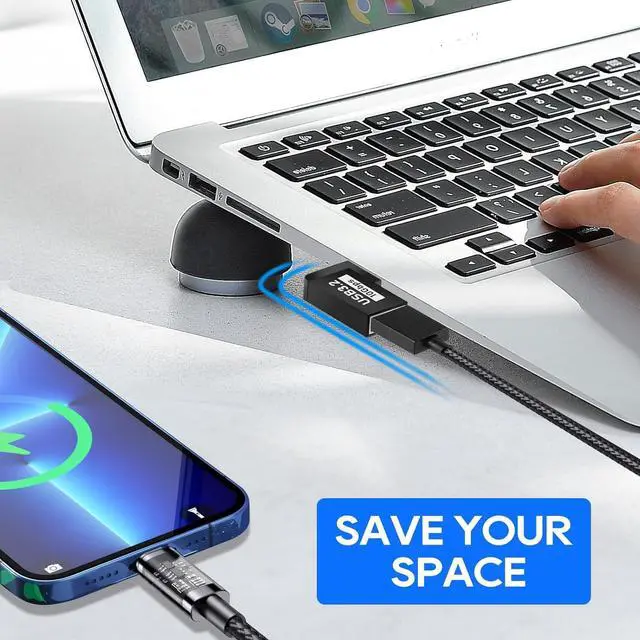 Alt view image 6 of 7 - 90 Degree USB 3.2 Adapter 4-Pack USB 90 Degree Adapter USB Angle Adapter Vertical Up and Down Angle Horizontal Left and Right Angle USB A Male to USB A Female Adapter Extender Connector 10Gbps