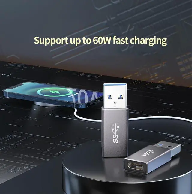 Alt view image 3 of 7 - [10Gbps 2 Pack] USB C Female to USB A Male Adapter - USB 3.2 Converter High Speed 10Gbps Data Transfer & 60W Fast Charging Compatible with Apple/iPhone/iPad