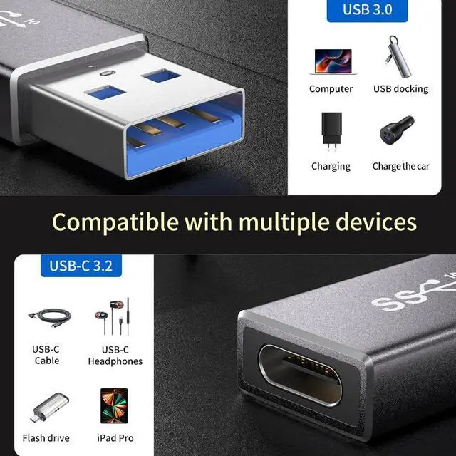 Alt view image 5 of 7 - [10Gbps 2 Pack] USB C Female to USB A Male Adapter - USB 3.2 Converter High Speed 10Gbps Data Transfer & 60W Fast Charging Compatible with Apple/iPhone/iPad