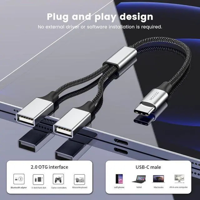 Alt view image 4 of 6 - USB C to Dual USB Female Adapter Type C to Dual USB Splitter USB c to Double USB 2.0 Adapter Double USB 2.0 OTG Splitter Cord Converter for MacBook Pro Google Pixel Galaxy S9 / S8 / Note 8