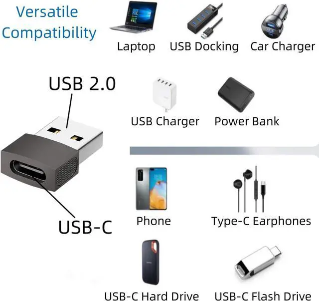 Alt view image 2 of 6 - Pack of 2 USB A to USB C OTG Adapter Gray 480Mbps Data Sync Zinc Alloy Type A Male to USB 2.0 Type C Female Converter for Charger USB C Cable PC Laptop Flash Drive ADT-AAG2
