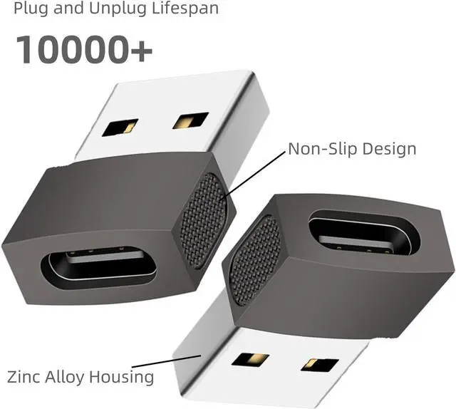 Alt view image 5 of 6 - Pack of 2 USB A to USB C OTG Adapter Gray 480Mbps Data Sync Zinc Alloy Type A Male to USB 2.0 Type C Female Converter for Charger USB C Cable PC Laptop Flash Drive ADT-AAG2