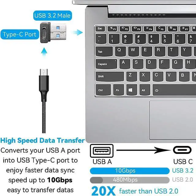 Alt view image 3 of 7 - 90 Degree USB to USB C Adapter (2-Pack) Right Angle USB-C Female to USB Male Converter USB 3.2 C Type Plug Adapter Vertical USB Port Changer Extender Connector (Up+Down Angle)