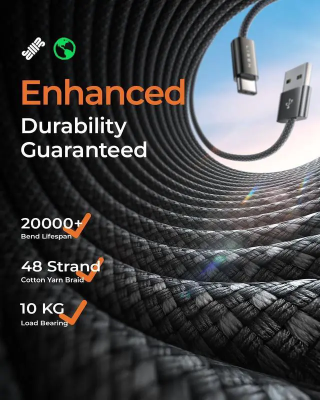 Alt view image 6 of 7 - USB A to USB C Cable 3-Pack [3.3+3.3+6.6FT] USBC to USB 3.2A C Chargers Fast Charging for iPhone 16 Charger Cord  Note 20 10/S24 S23 S22/A20 A51 LG Moto G7 Carplay Android Auto
