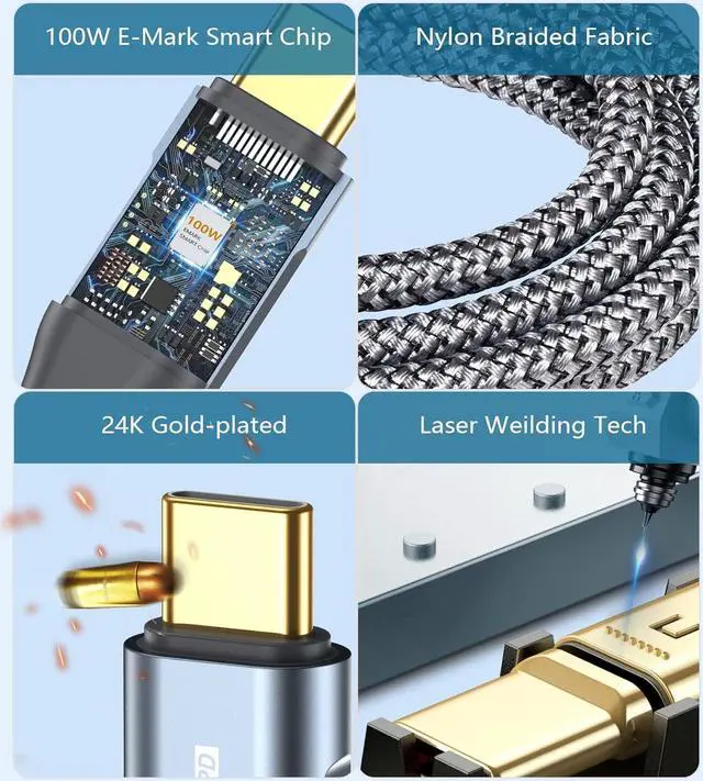 Alt view image 7 of 7 - USB C Charger Cable 6.6ft PD 100w Fast Charging 2 in 1 USB A/C to USB C Cable Nylon Braid Type C Cord for iPhone 16 15 Pro Max Plus MacBook iPad Pro  Galaxy S25 S24 S23 Note 20 10 Pixel LG Moto