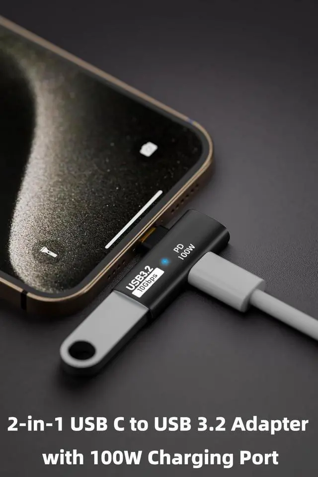 Alt view image 2 of 6 - 2-in-1 USB C to USB 3.2 Adapter with 100W Charging Port Thunderbolt 4/3 OTG Converter for Rog Ally Steam Deck Quest 2 iPhone 15 Series iPad MacBook and More Type C Device - Black