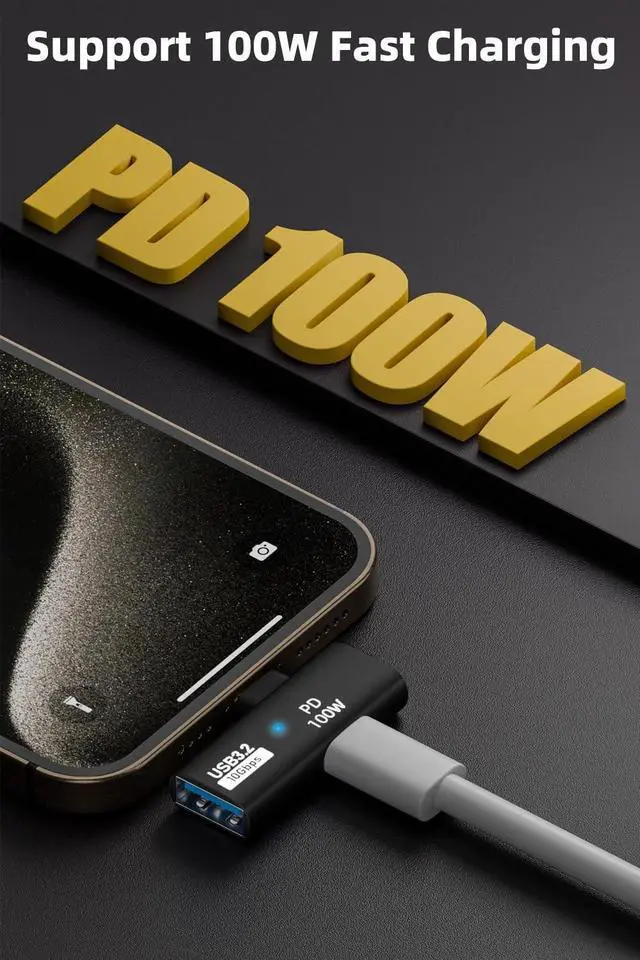 Alt view image 3 of 6 - 2-in-1 USB C to USB 3.2 Adapter with 100W Charging Port Thunderbolt 4/3 OTG Converter for Rog Ally Steam Deck Quest 2 iPhone 15 Series iPad MacBook and More Type C Device - Black