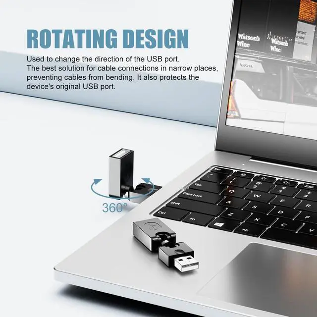 Alt view image 4 of 7 - Swivel USB 2.0 Adapter 2 Pack Rotatable USB 2.0 Type A Male to Type A Female 360 Degree Rotation Adjustable Right Angle Extension Adapter Convertor (Black AM-FM)