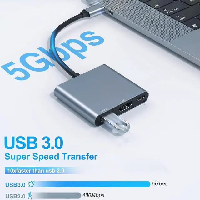 Alt view image 6 of 7 - USB C to HDMI Adapter USB C Digital AV Multiport Adapter USB Type C Converter to 4K HDMI USB 3.0 100W PD for MacBook Pro/Air iPad Pro  Chromebook HP  etc